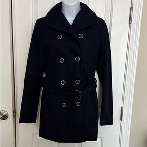 Nine West Double-Breasted Navy Blue Wool Coat-Small